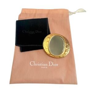 Christian Dior Parfums Gold Compact Pocket Mirror w 2 Christian Dior Dust Bags
